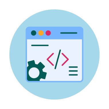 Düz biçimde web geliştirme simgesi. yazılım ve web sitesi sembolleri                           