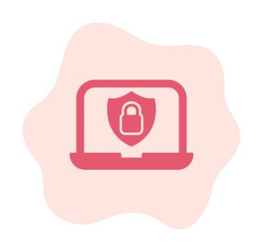 Veri Güvenlik simgesi, kalkan ve asma kilitli dizüstü bilgisayar, vektör illüstrasyonu