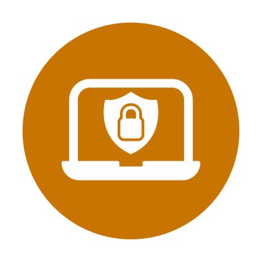 Veri Güvenlik simgesi, kalkan ve asma kilitli dizüstü bilgisayar, vektör illüstrasyonu