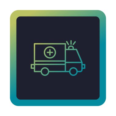 Basit renklerde ambulans arabası vektör simgesi. Yandan görüntüle