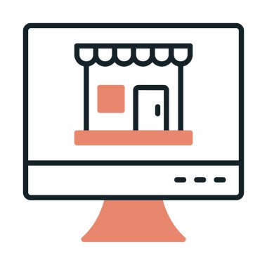 dükkan, Online Shop konsepti, vektör illüstrasyon tasarımı olan bilgisayar ekranı