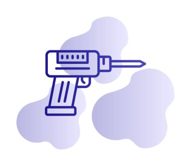 Düz dizaynlı el matkabı simgesi. Tamirci konsepti için matkap simgesi. Çizgi film dizaynında ev aletleri. Tamirci için elektrikli cihaz. Vektör illüstrasyonu