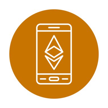 Akıllı telefon düz simgesi üzerine Ethereum, vektör illüstrasyonu