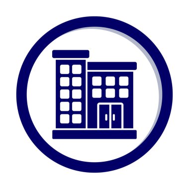 Ofis binası vektör simgesi. bicolor düz sembol, kobalt ve cyan renkler, yuvarlak açılar, beyaz arkaplan.