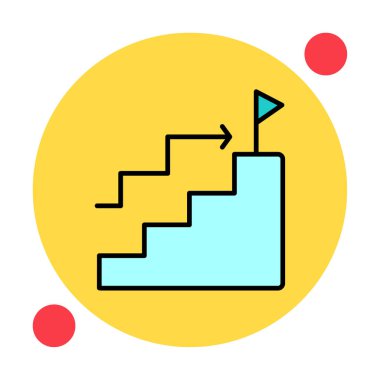 Hedef başarı vektör simgesi. Merdivenler ve bayrak illüstrasyon sembolü.  