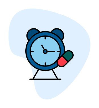 Alarm saati ve kapsül düz simgesi, vektör illüstrasyonu             