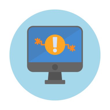 Sorun simgesi olan bilgisayar monitörü. Web sayfası, afiş, sunum, sosyal medya ve belgeler için sistem hatası uyarısı
