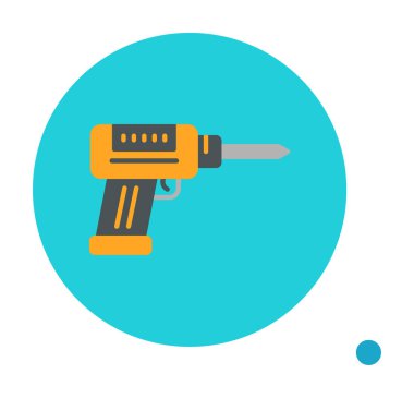 Düz dizaynlı el matkabı simgesi. Tamirci konsepti için matkap simgesi. Çizgi film dizaynında ev aletleri. Tamirci için elektrikli cihaz. Vektör illüstrasyonu