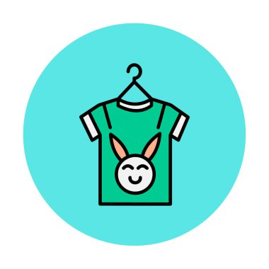 Bebek kıyafetleri ikonu, vektör çizimi. Şirin tavşan resimli tişört 