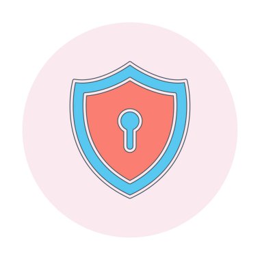 Anahtar deliği düz simgesi olan kalkan, vektör illüstrasyonu