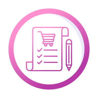 Alışveriş listesi simgesi, alışveriş arabası ve kalem, vektör illüstrasyonu