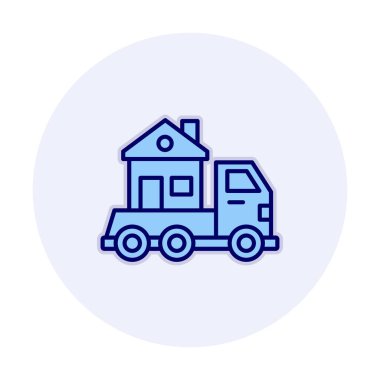 Ev kamyonu teslimatı ikon vektörü. Yer değiştirme servisi. Eve taşın