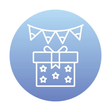 Festival çelengi bayrakları ve hediye kutusu simgesi, vektör illüstrasyonu 