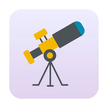 Teleskop düz simgesi. Eğitim ve astronomi elementi, dürbün ve araştırma yıldızları vektör grafikleri