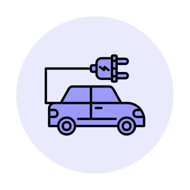 Elektrikli araba ikonu. Elektrikli otomobil ve şarj sembolü. Çevre dostu elektro araç konsepti. Vektör illüstrasyonu 