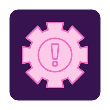Cogwheel ve ünlem işaretli Uyarı düz simgesinin vektör çizimi