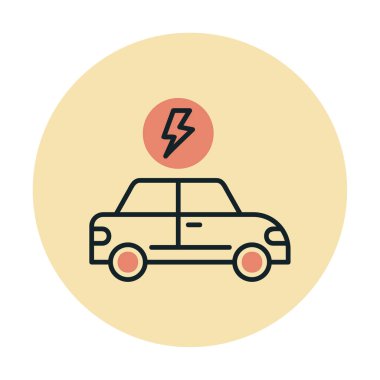 Elektrikli araba ikonu. Elektrikli otomobil ve şarj sembolü. Çevre dostu elektro araç konsepti. Vektör illüstrasyonu 