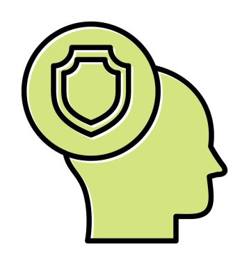 Kafasında kalkan simgesi olan bir kafa. vektör illüstrasyonu