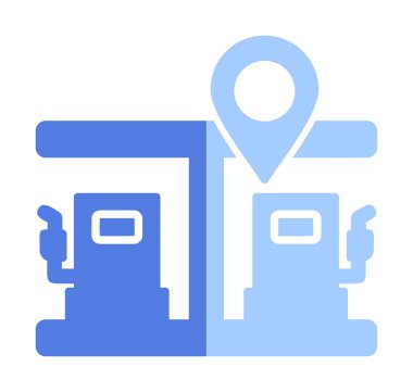 Benzin istasyonu web simgesi, vektör illüstrasyonlu harita işaretleyici