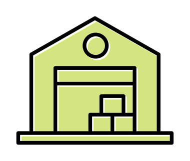 Kutu simgesi ve vektör illüstrasyonlu depo 