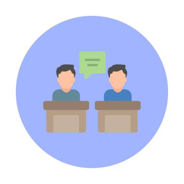 Konuşma yapan erkekler tartışma ikonu, vektör illüstrasyonunda ayakta duruyorlar