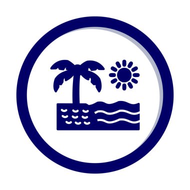 Gün batımı ve deniz ikonu, Plaj ikonu, vektör illüstrasyonu