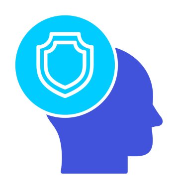 Kafasında kalkan simgesi olan bir kafa. vektör illüstrasyonu