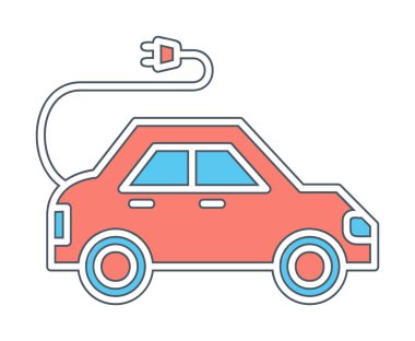 Elektrikli araba ikonu. Elektrikli otomobil ve şarj sembolü. Çevre dostu elektro araç konsepti. Vektör illüstrasyonu 