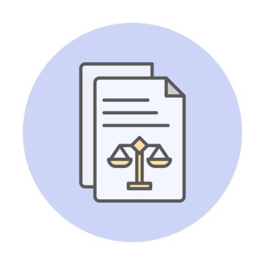 Yasal belgeler satır simgesi. Adalet terazisi imzası. Hüküm doktoru sembolü. Vektör illüstrasyonu 