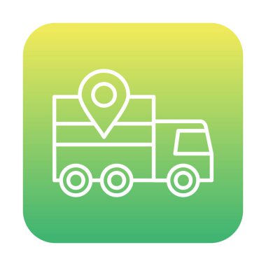 konum simgesine sahip dağıtım kamyonu, basit vektör illüstrasyonu