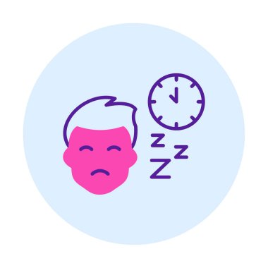 Saat ile uyuyan erkek yüzü, vektör çizimi 