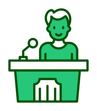 Konuşma standı ikonu, vektör illüstrasyonunda konuşma yapan erkekler