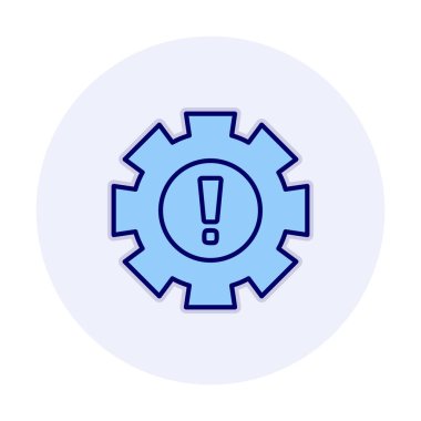 Cogwheel ve ünlem işaretli Uyarı düz simgesinin vektör çizimi