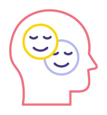Gülümseyen emojilerle insan kafası, vektör illüstrasyonu