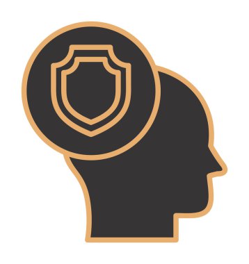 Kafasında kalkan simgesi olan bir kafa. vektör illüstrasyonu