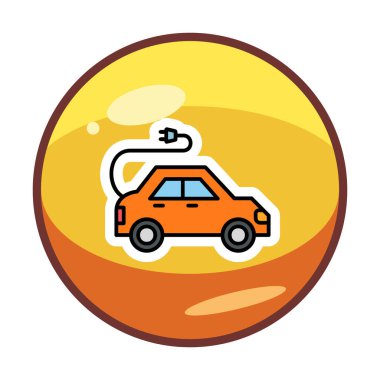 Elektrikli araba ikonu. Elektrikli otomobil ve şarj sembolü. Çevre dostu elektro araç konsepti. Vektör illüstrasyonu 