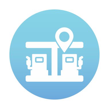 Benzin istasyonu web simgesi, vektör illüstrasyonlu harita işaretleyici