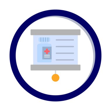 Tıbbi şişe simgesiyle sunum tahtası, vektör illüstrasyonu