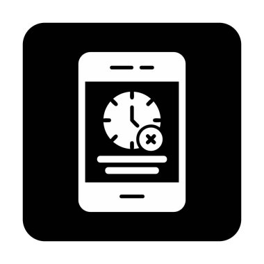 Ağ ve mobil uygulama tasarımınız için beyaz arkaplanda izole edilmiş akıllı telefon simgesi vektöründe zaman yok, zaman logosu kavramı