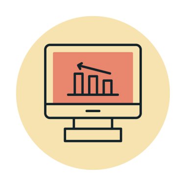 İstatistik simgesi, vektör illüstrasyonlu bilgisayar monitörü                        