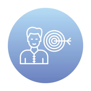 ok simgesi çizimi olan bir hedefin arka planına karşı adam