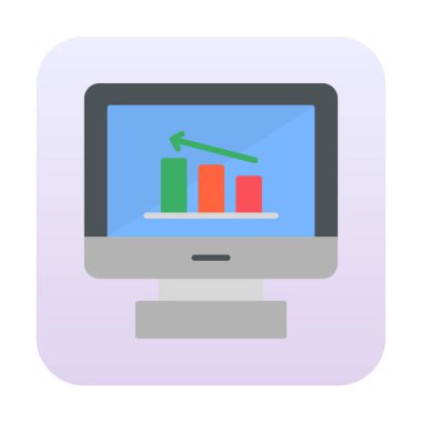 İstatistik simgesi, vektör illüstrasyonlu bilgisayar monitörü                        