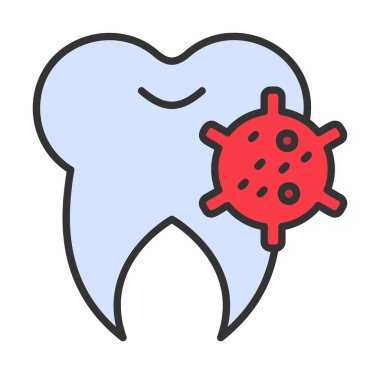 Diş simgesi üzerindeki bakteri, vektör illüstrasyonu  