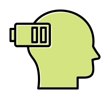 Düşük pil işaretli insan kafası, tükenmiş adam konsepti, vektör çizimi