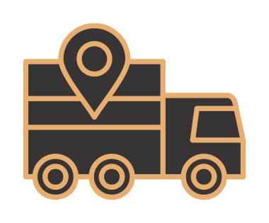 konum simgesine sahip dağıtım kamyonu, basit vektör illüstrasyonu