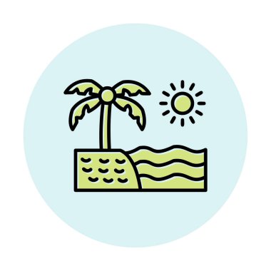 Gün batımı ve deniz ikonu, Plaj ikonu, vektör illüstrasyonu