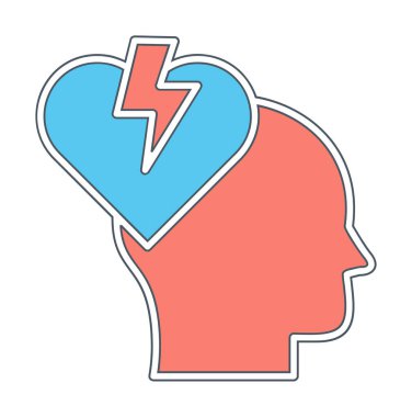 İnsan kafası ve kırık kalp düz renk vektör simgesi tasarımı