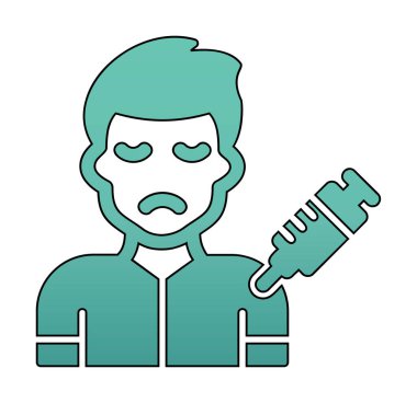 Şırıngalı üzgün adam. Uyuşturucu bağımlılığı kavramı, vektör illüstrasyonu