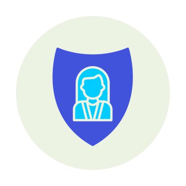 Kalkan simgesindeki kadın avatarı, kullanıcı koruma simgesi, vektör illüstrasyonu