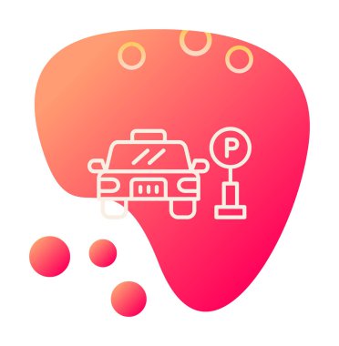 Çember vektör illüstrasyonunda park simgesinin yanındaki araba